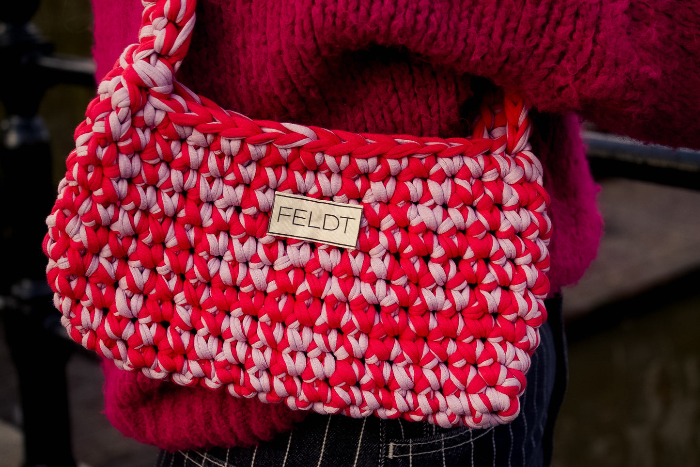 Gehaakte minibag - roze / rood