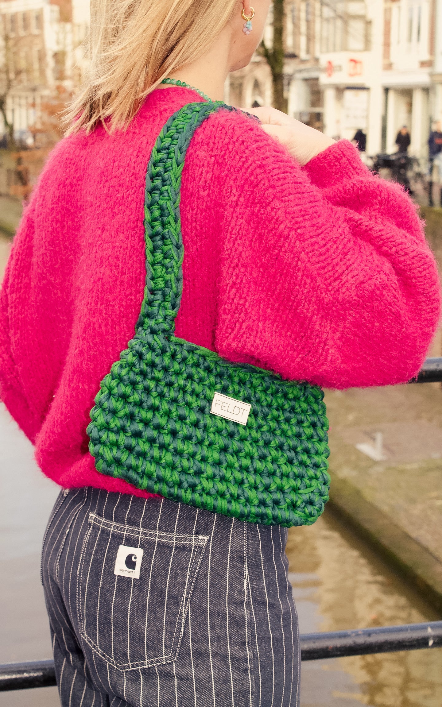 Gehaakte minibag - licht / donker groen