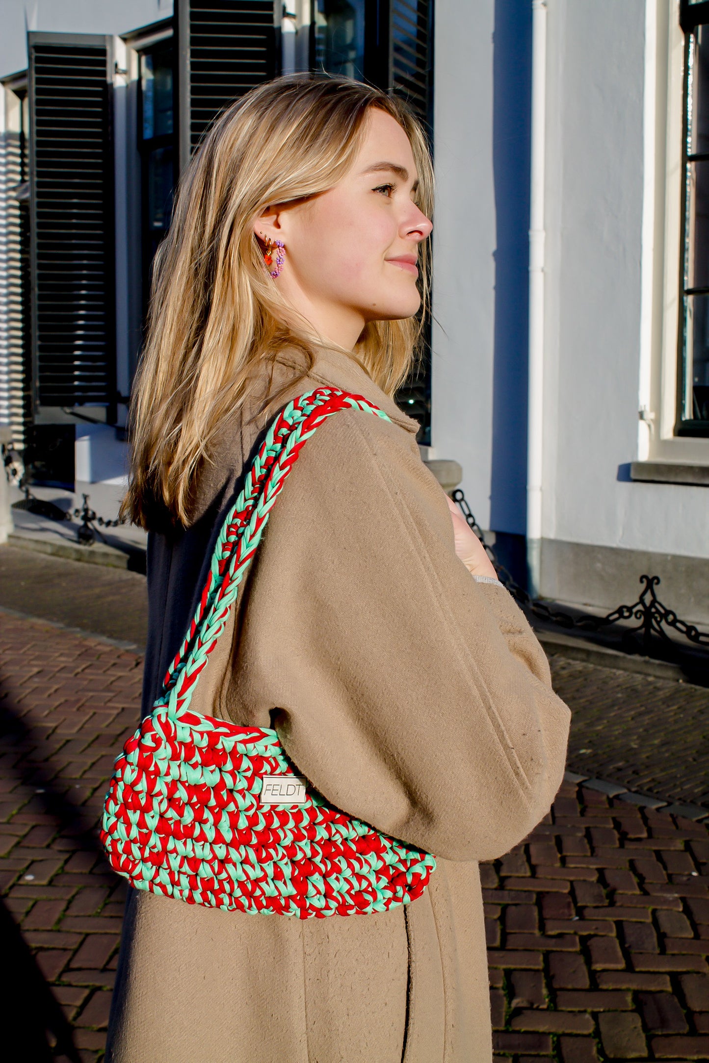 Gehaakte minibag - groen / rood