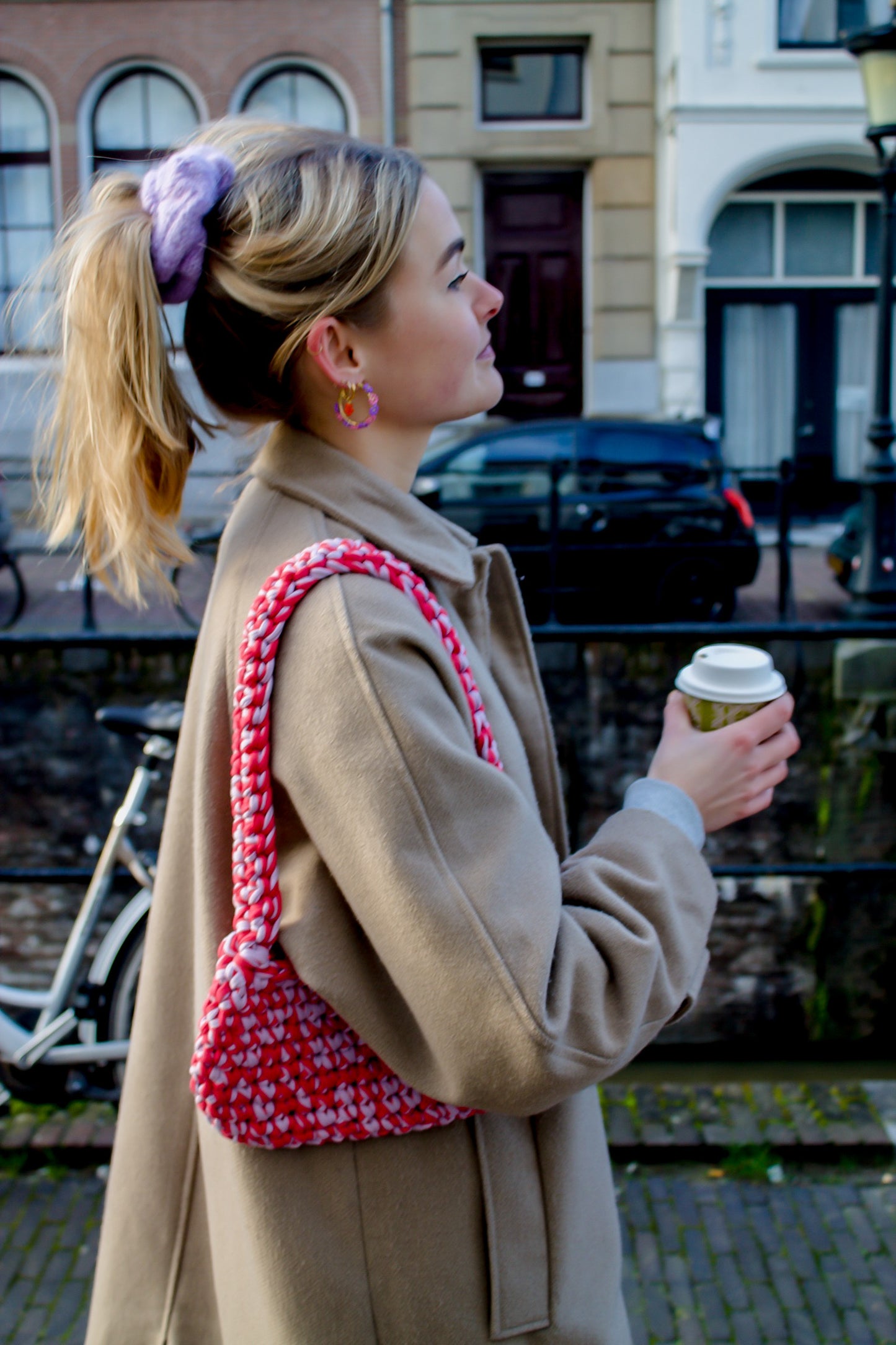 Gehaakte minibag - roze / rood