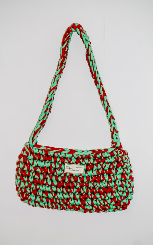 Gehaakte minibag - groen / rood