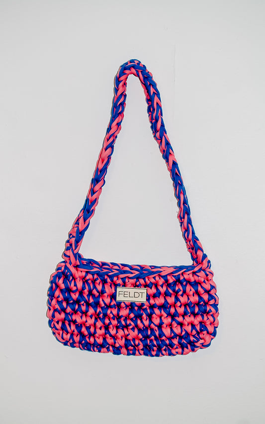 Gehaakte minibag - roze / blauw